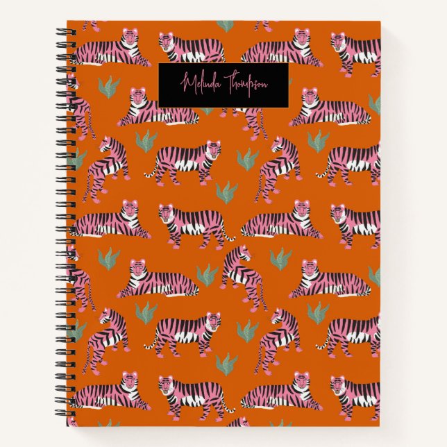Boho Pink Orange Tiger Animal Pattern   Notebook (Front)