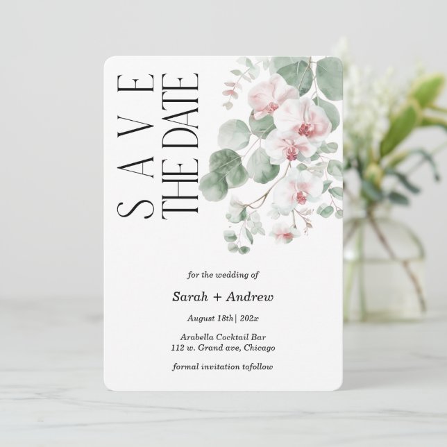 Boho Pink Orchid Save The Date Template Printable (Standing Front)