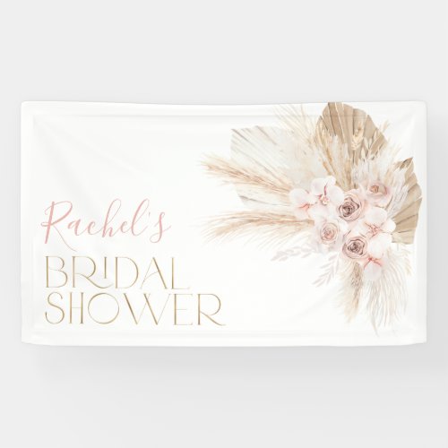 Boho Pink Pampas Bridal Shower Backdrop Banner