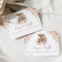 Boho Pink Pampas Floral Highland Cow Diaper Raffle