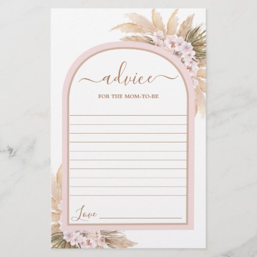 Boho Pink Pampas Grass Advice for Mom To Be card