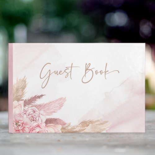 Boho Pink Pampas Grass Baby Shower Guest Book