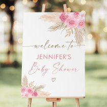 Boho Pink Pampas Grass Baby Shower Welcome Foam Board