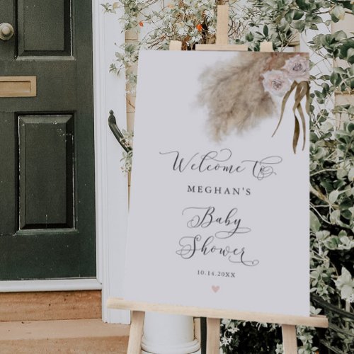 Boho Pink Pampas Grass Baby Shower Welcome Sign