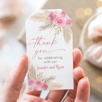 Boho Pink Pampas Grass Floral Baby Shower Gift Tags by LittlePrintsParties at Zazzle