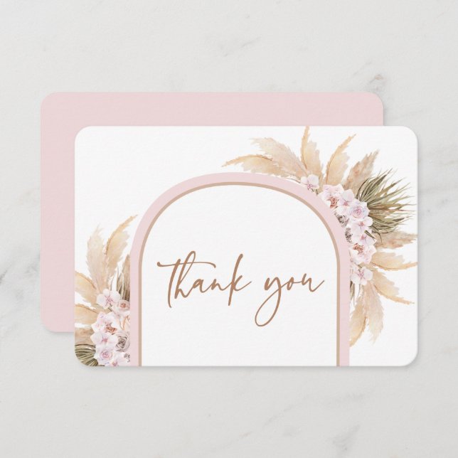 Boho Pink Pampas Grass thank you card (Front/Back)