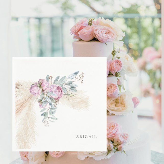 Boho Pink Peonies Custom Bridal Shower  Napkins (Creator Uploaded)