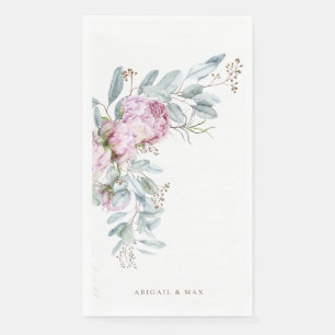 Boho Pink Peonies Personalized Wedding Paper Guest Towels