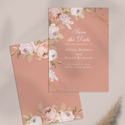 Boho Pink Peonies Save the Date Card