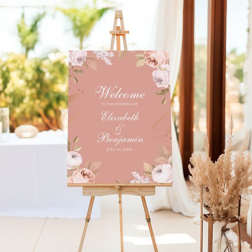 Boho Pink Peonies Wedding Welcome Foam Board