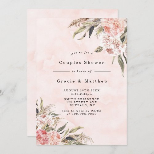 Boho Pink Peony Couples Shower Invitations