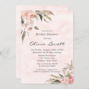 Boho Pink Peony Pampas Bridal Shower Invitations