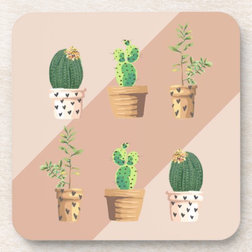 Boho Pink Plant Lover Succulent Drink Coaster