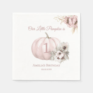 Boho Pink Pumpkin 1st Birthday Girl Napkins