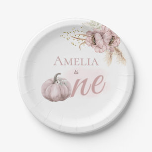 Boho Pink Pumpkin 1st Birthday Girl Paper Plates