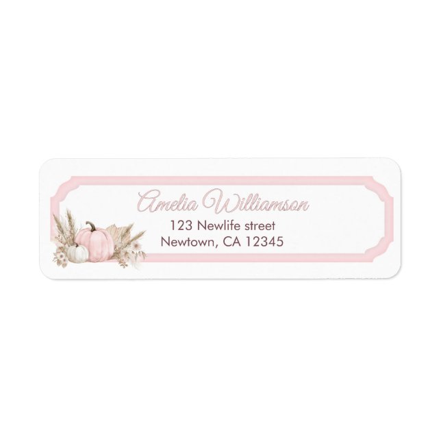  Boho Pink Pumpkin 1st Birthday  Label (Front)