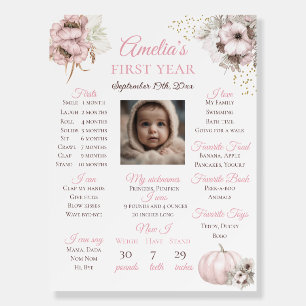 Boho Pink Pumpkin 1st Birthday Milestone Foam Board