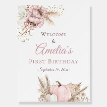 Boho Pink Pumpkin 1st Birthday Welcome Sign