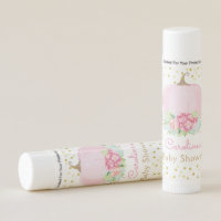 Boho Pink Pumpkin Floral Gold Dots Baby Shower Lip Balm