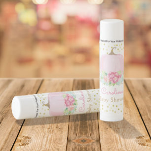 Boho Pink Pumpkin Floral Gold Dots Baby Shower Lip Balm