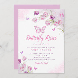 Boho Pink Purple Floral Butterfly Girl Baby Shower Invitation