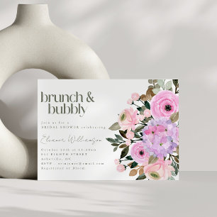 Boho Pink Purple Floral Cute Brunch Bubbly Shower Invitation