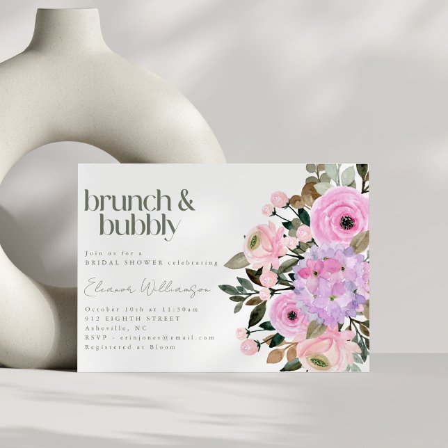 Boho Pink Purple Floral Cute Brunch Bubbly Shower Invitation (Creator Uploaded)