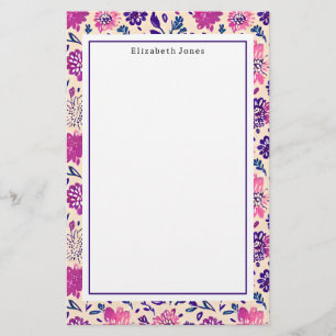 Boho Pink + Purple Floral Ombre Pattern Stationery