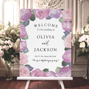Boho Pink & Purple Rose Wedding Welcome Foam Board