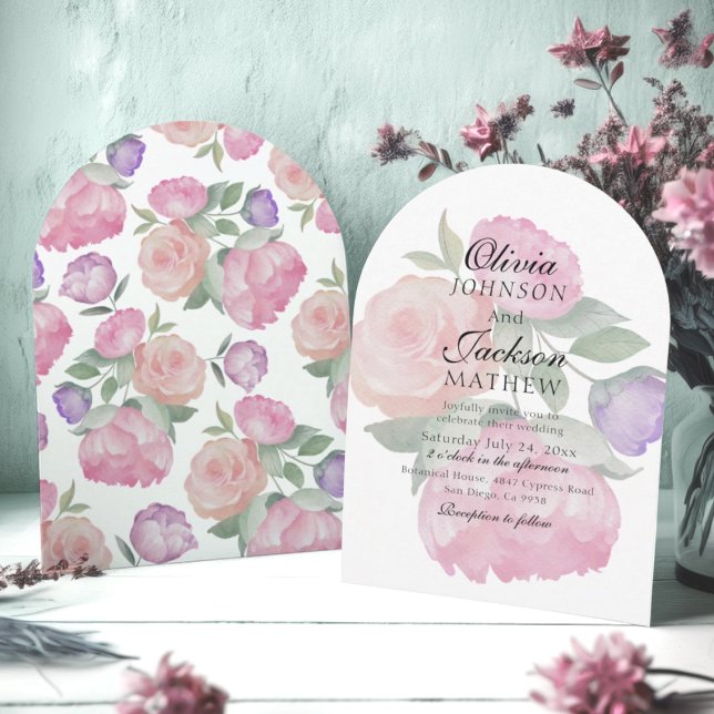 Boho Pink & Purple Watercolor Floral Wedding  Invitation (Creator Uploaded)