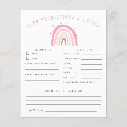 Boho Pink Rainbow Baby Predictions  Advice Card