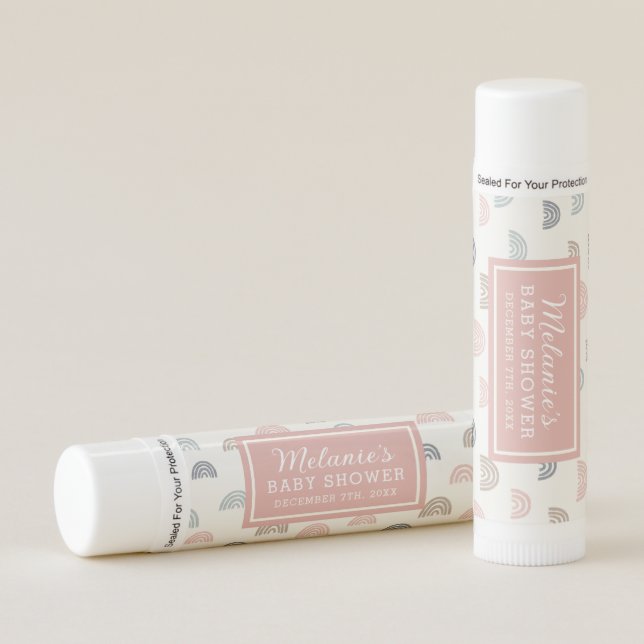 Boho Pink Rainbow Baby Shower Lip Balm Favor (Front)