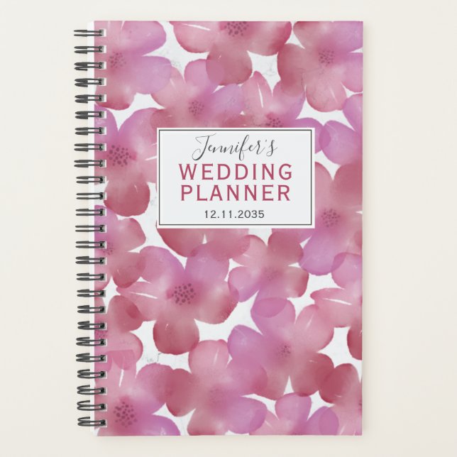 Boho Pink & Red Floral Pattern Wedding Planner (Front)