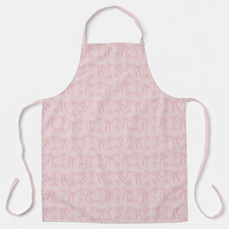 Boho Pink Ribbon Bows Pattern On Powder Blush Pink Apron