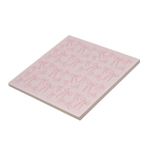 Boho Pink Ribbon Bows Pattern On Powder Blush Pink Ceramic Tile