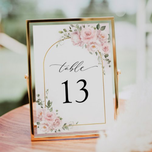 Boho Pink Rose Floral Arch Wedding Table Number
