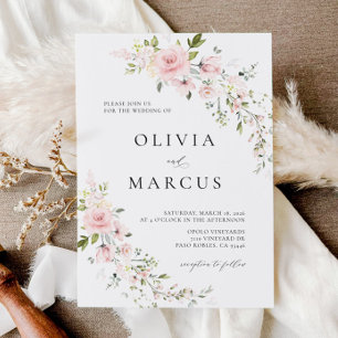 Boho Pink Rose Floral Botanical Wedding Invitation