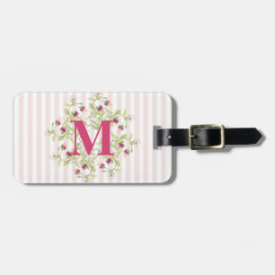 Boho Pink Rose Flowers Monogram Luggage Tag
