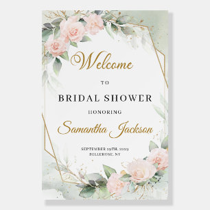 Boho pink roses gold green bridal shower welcome foam board