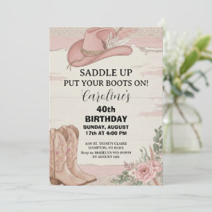 Boho Pink Rustic Western Cowgirl Birthday  Invitation