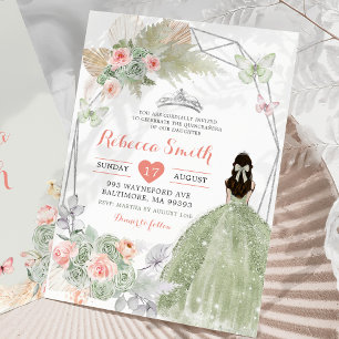 Boho Pink Sage Green Floral Geometric 15 Años Invitation