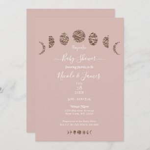 Boho Pink Shine Moon Phases Modern Baby Shower  Invitation