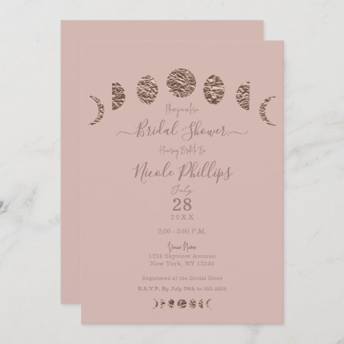 Boho Pink Shine Moon Phases Modern Bridal Shower  Invitation