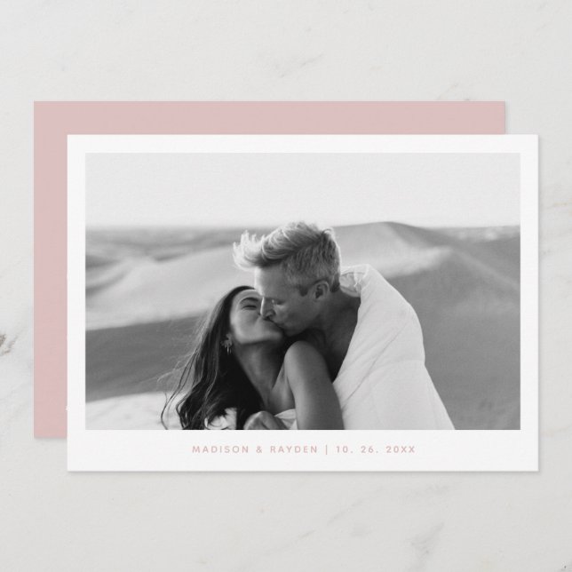 Boho Pink Simple Photo QR Code Wedding Thank You Card (Front/Back)