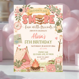 Boho Pink Smore Fun With Friends Birthday Invitation