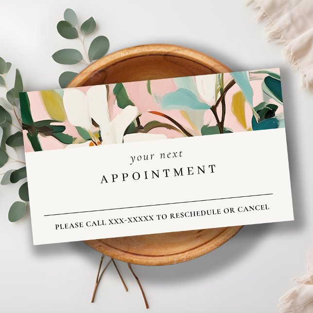 Boho Pink Teal Green Painted Floral Apponitment  Business Card (Creator Uploaded)