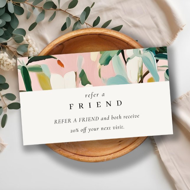 Boho Pink Teal Green Painted Floral Refer A Friend Business Card (Creator Uploaded)