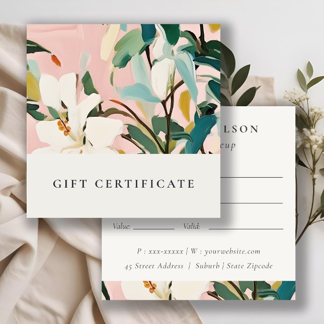 Boho Pink Teal Painted Floral Gift Certificate (Creator Uploaded)