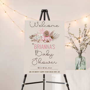 Boho Pink Teddy Bear Baby Shower Welcome Foam Board