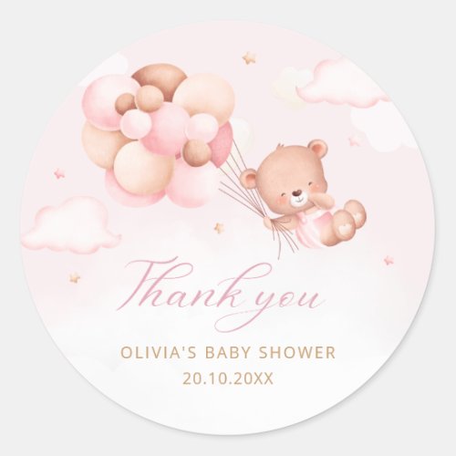 Boho Pink Teddy Bear Girl Baby Shower Thank You Classic Round Sticker
